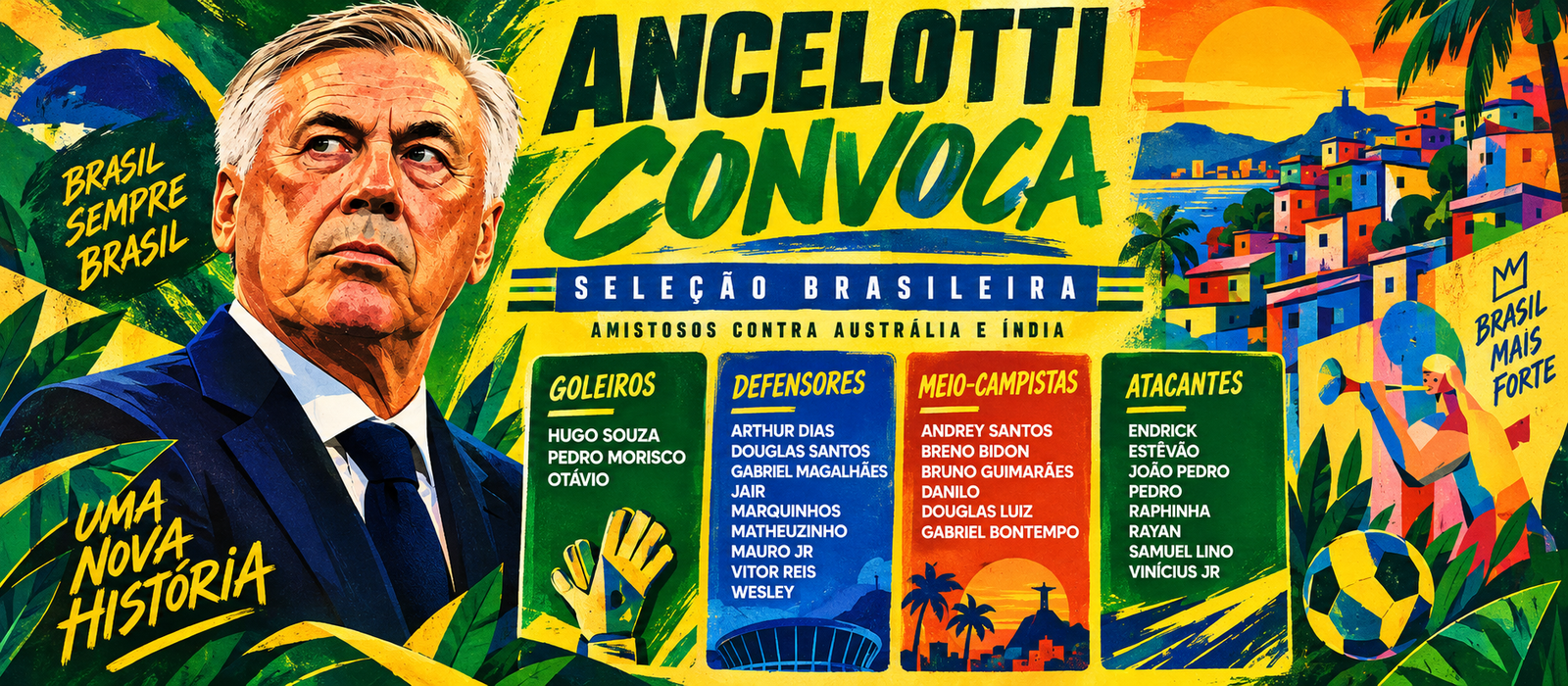 Brasil terá 26 convocados por Ancelotti em amistosos